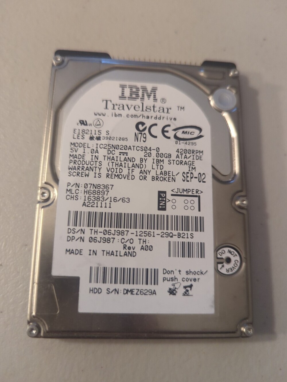 IBM Dell IC25N020ATCS04-0 07N8367 06J987 20GB 4200 RPM IDE Hard Drive TESTED
